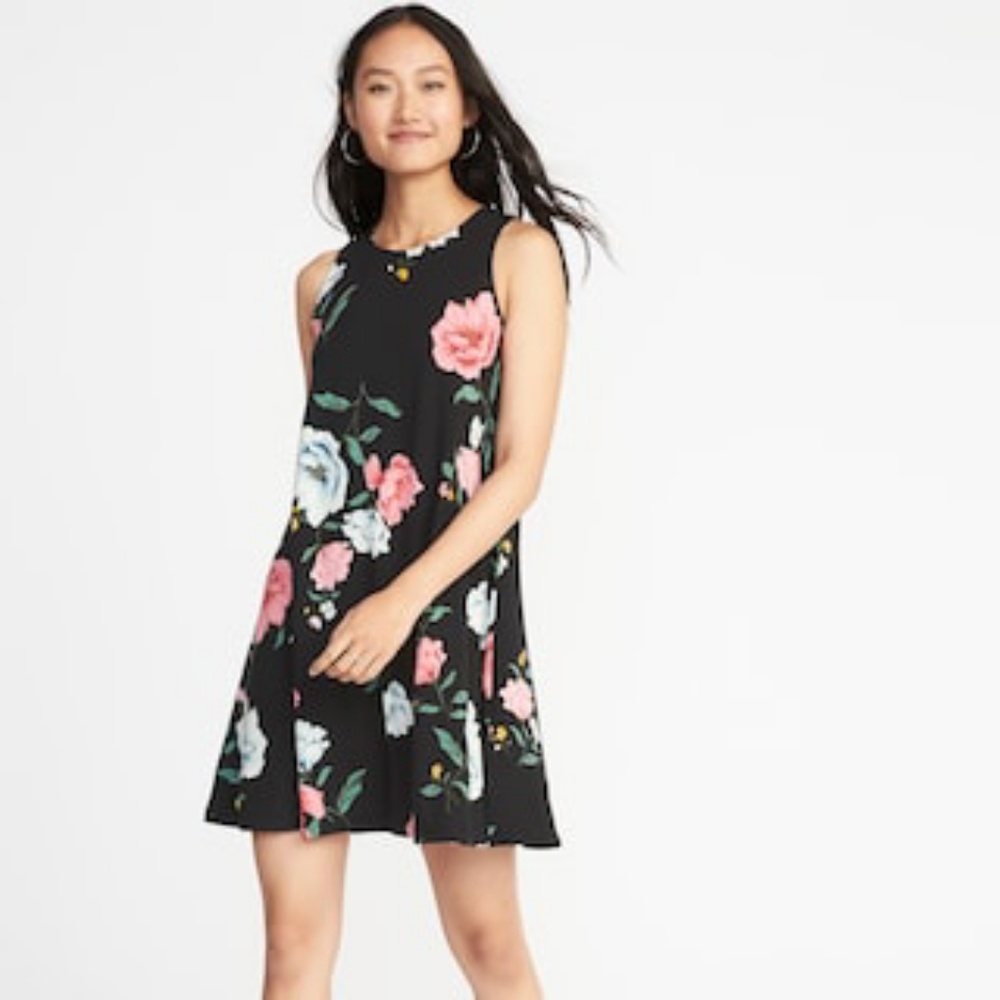 Jersey Knit Sleeveless Floral Swing Dress